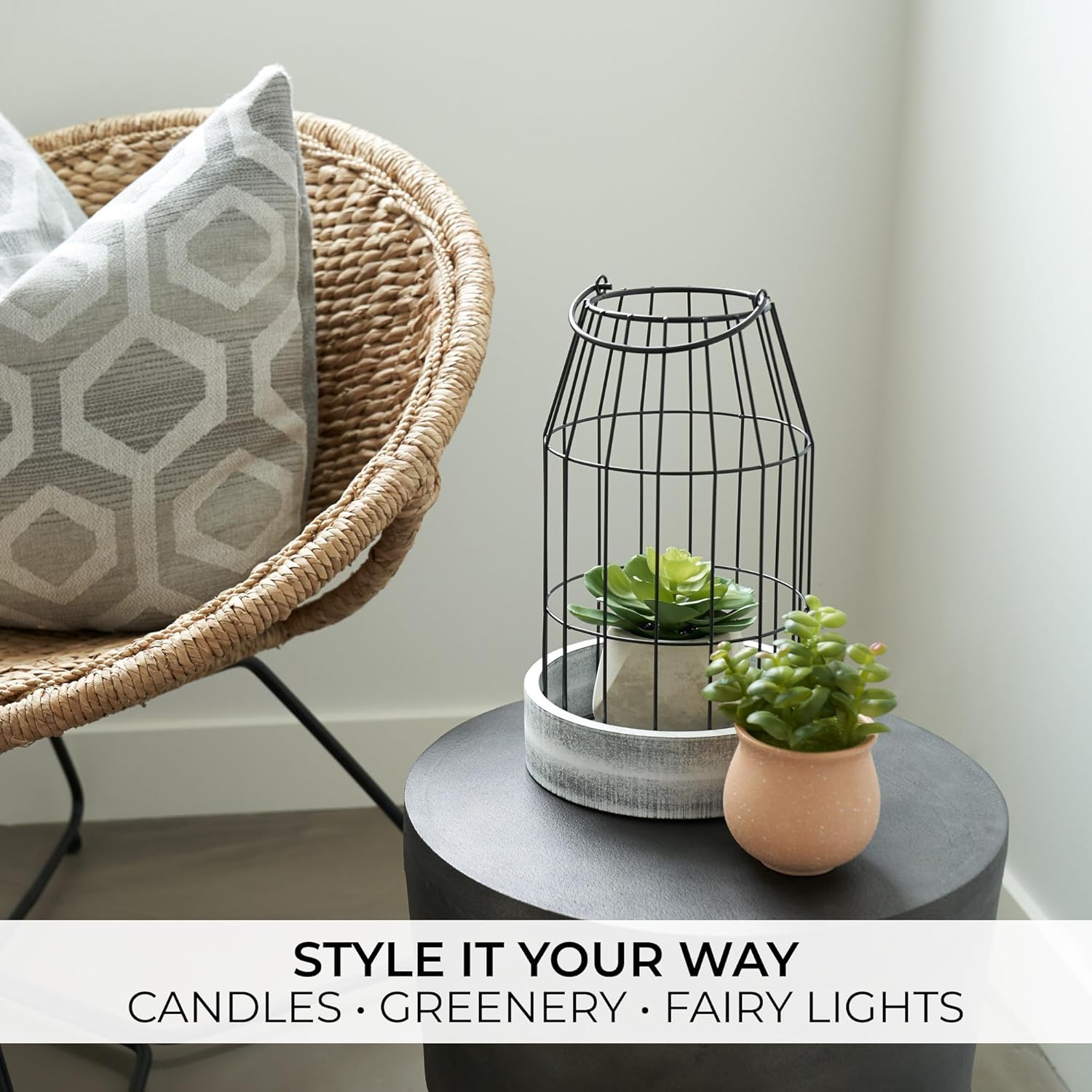 Rustic Farmhouse Lantern Decor Set of 2 - Stylish Decorative Lanterns for Your Living Room, Fireplace Mantle or Kitchen Dining Table - Modern Upscale Beauty for Your Entire Home
